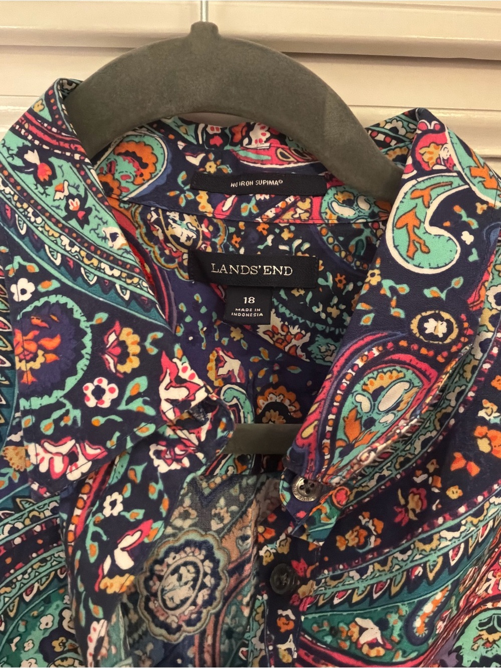 Lands End Paisley Blouse in Teal, Navy & Coral - Picture 3 of 5